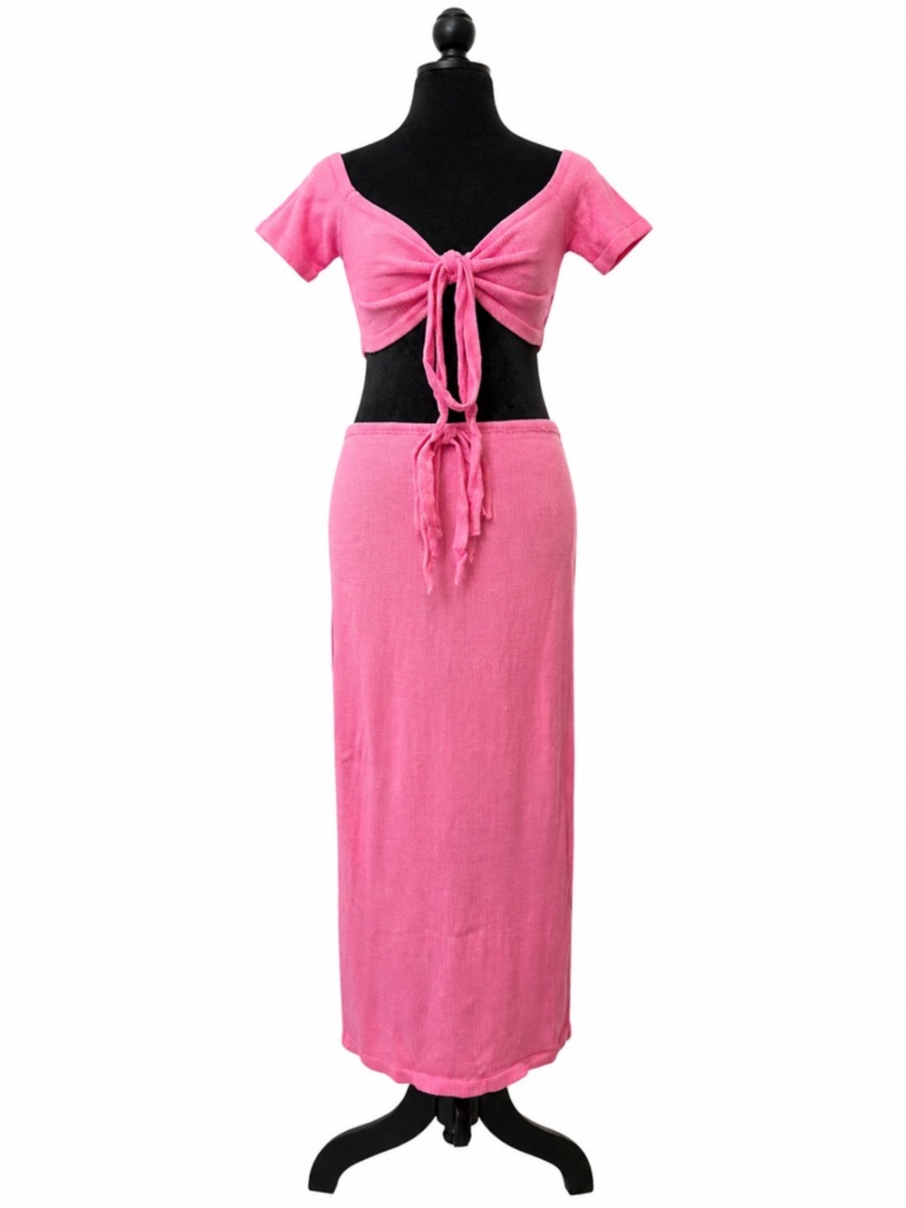 Cupshe Hot Pink Tie-Front Knit Crop Top & Skirt Set